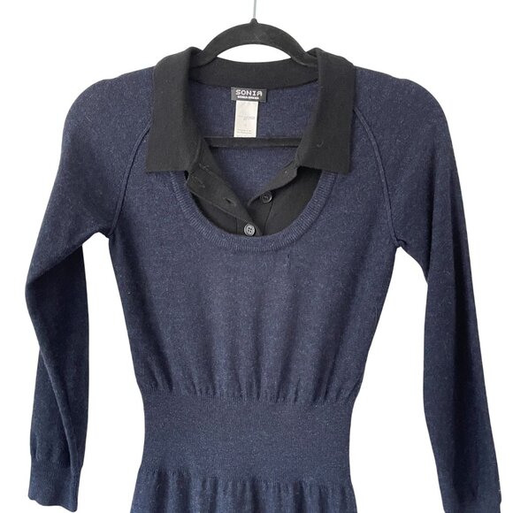 Sonia Rykiel Navy Merino Wool Long Sleeve Collared Sweater Dress Size S READ - Picture 4 of 9